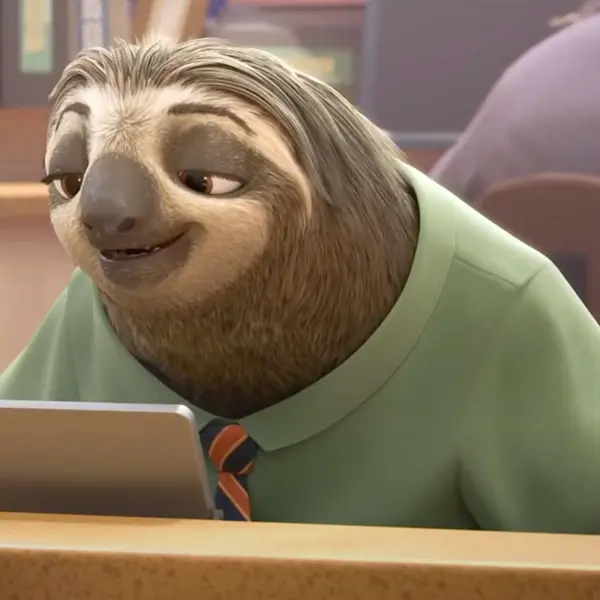 Flash — a sloth who works at the DMV and moves at... his own pace.