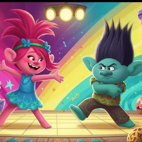 Poppy and Branch — two singing trolls spreading happiness through music.